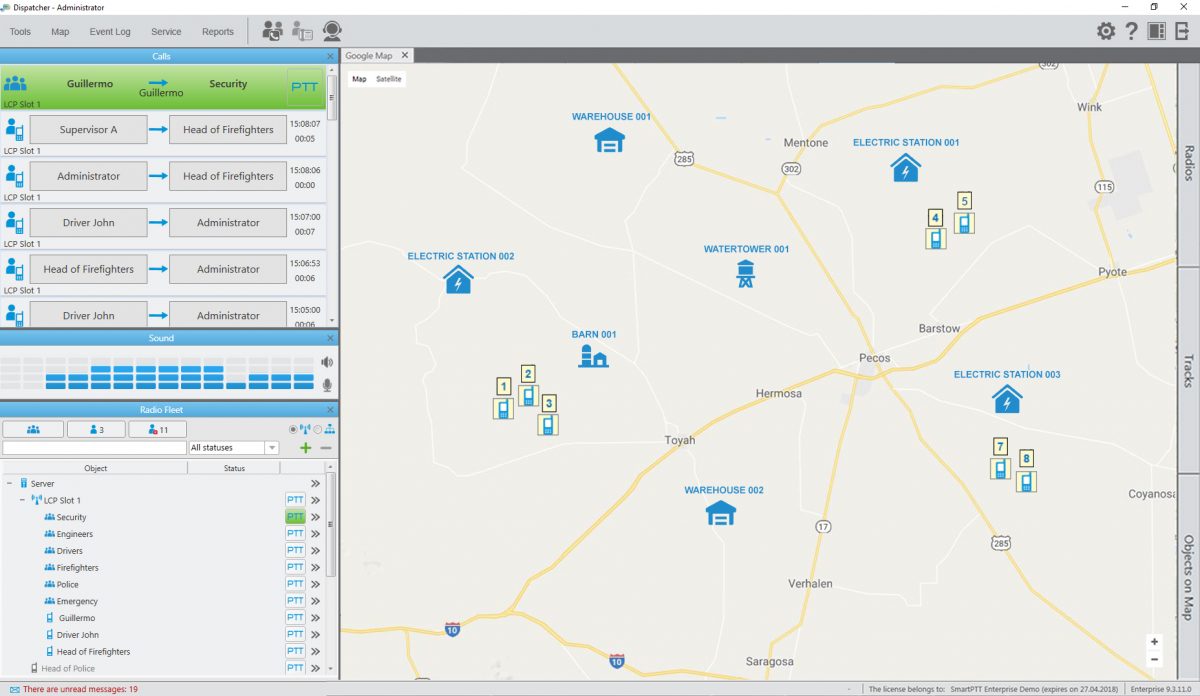 同时控制大量的地图上的可视化对象和用户ElcomSPTT控制台。